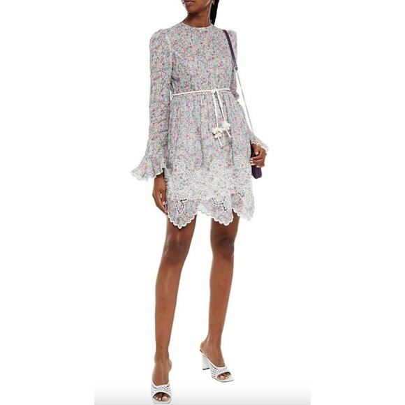 Zimmermann $798 Carnaby Floral-Print Broderie Linen Mini Dress Size 0 Petite - Picture 2 of 7